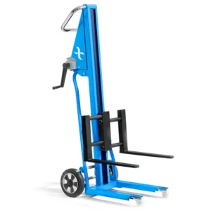 manueel verrijdbare en heffende ministapelaar, 120 kg capaciteit.