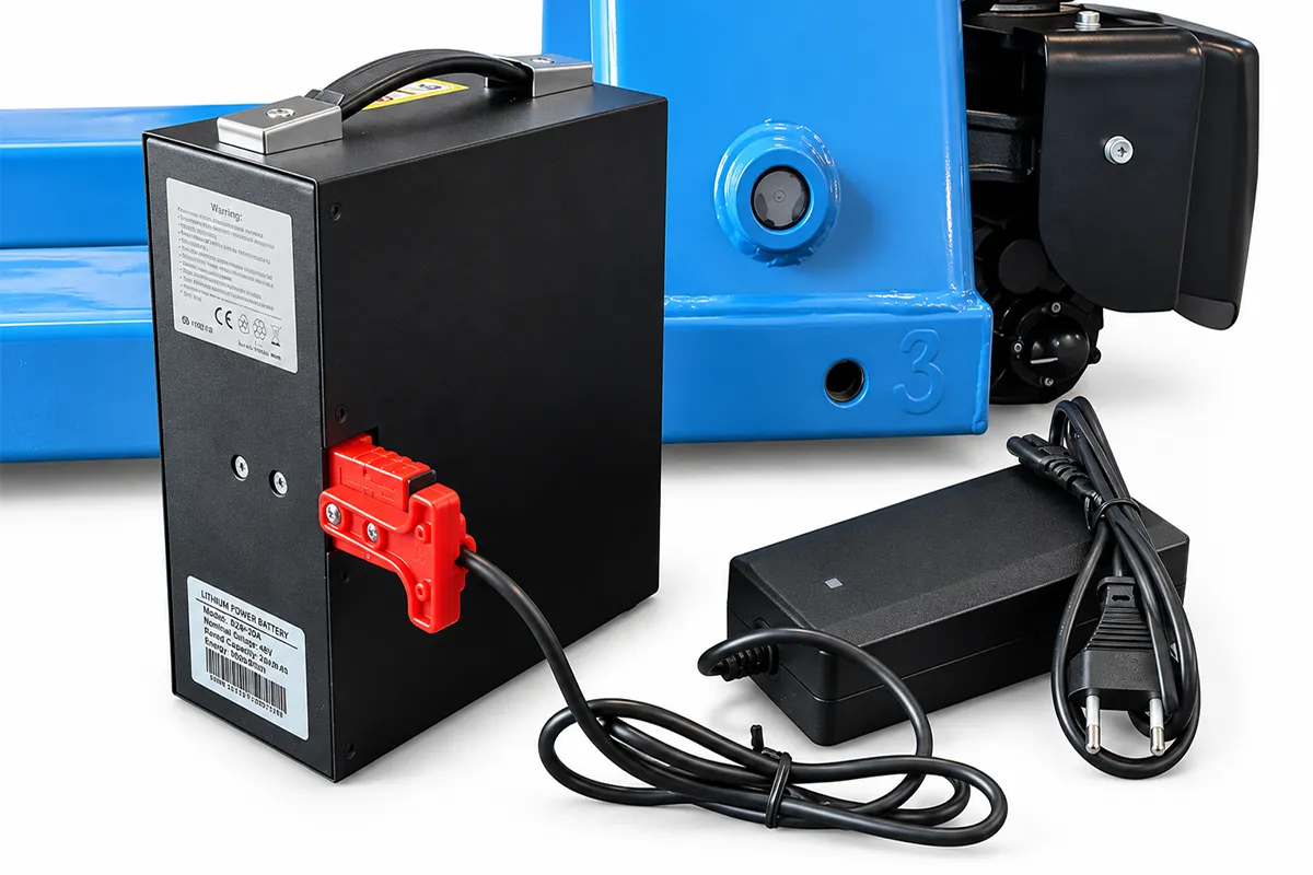Lithium-ion accu en externe oplader van de TPT20L elektrische palletwagen