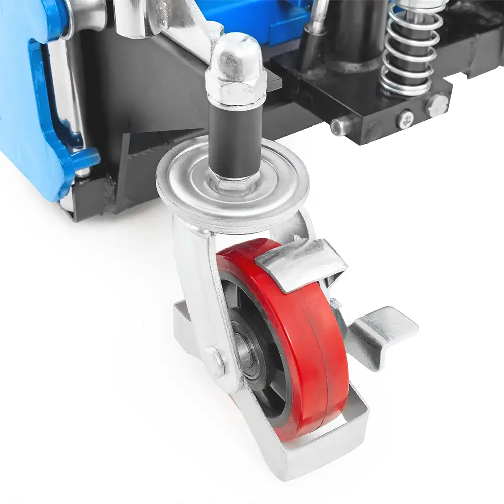 Mini handstapelaar - handmatige kleine stapelaar met afneembare platform - close up van PU wielen