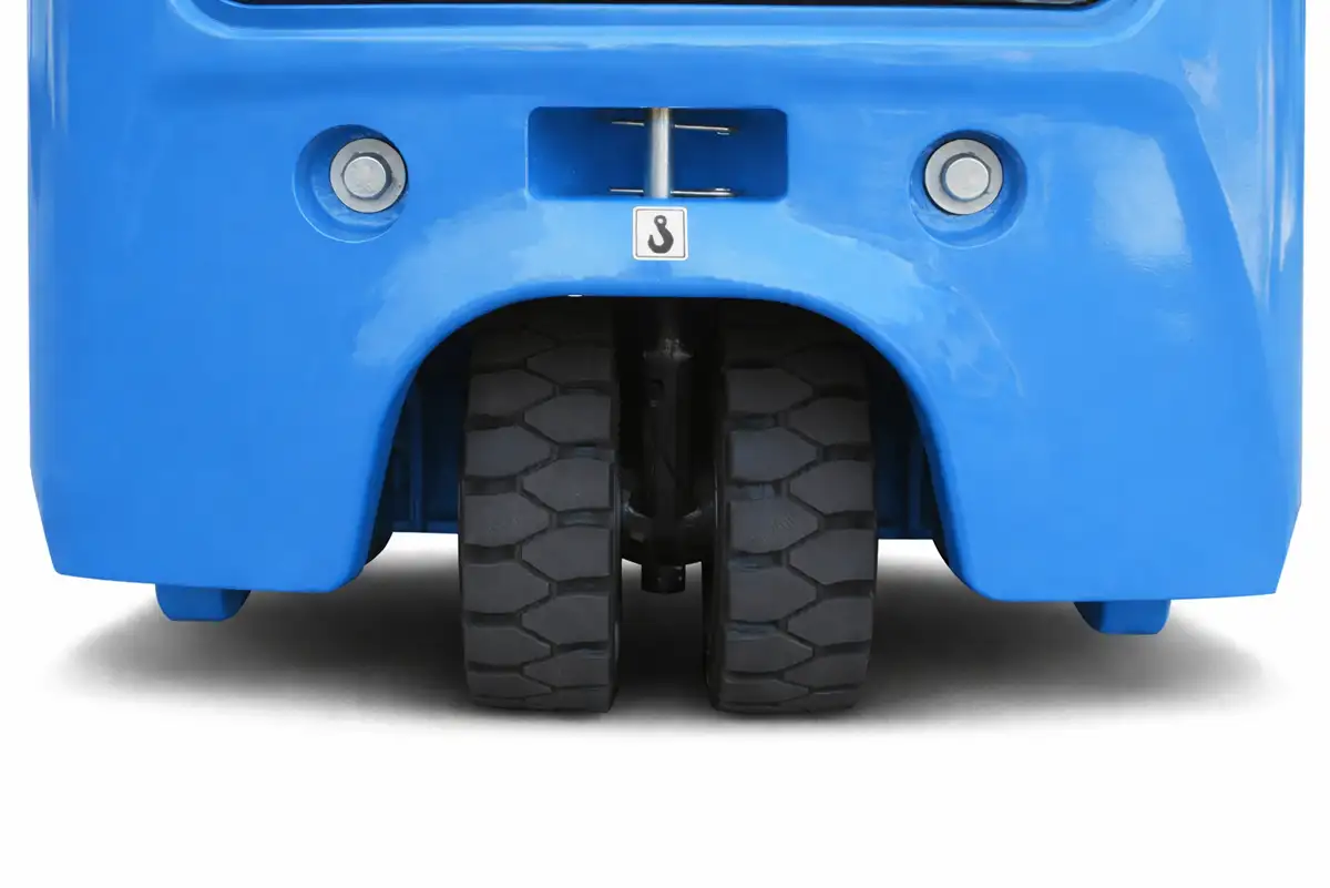 Tramag TFL20 2-ton 3-wiel elektrische vorkheftruck achterkant compact ontwerp magazijn gebruik