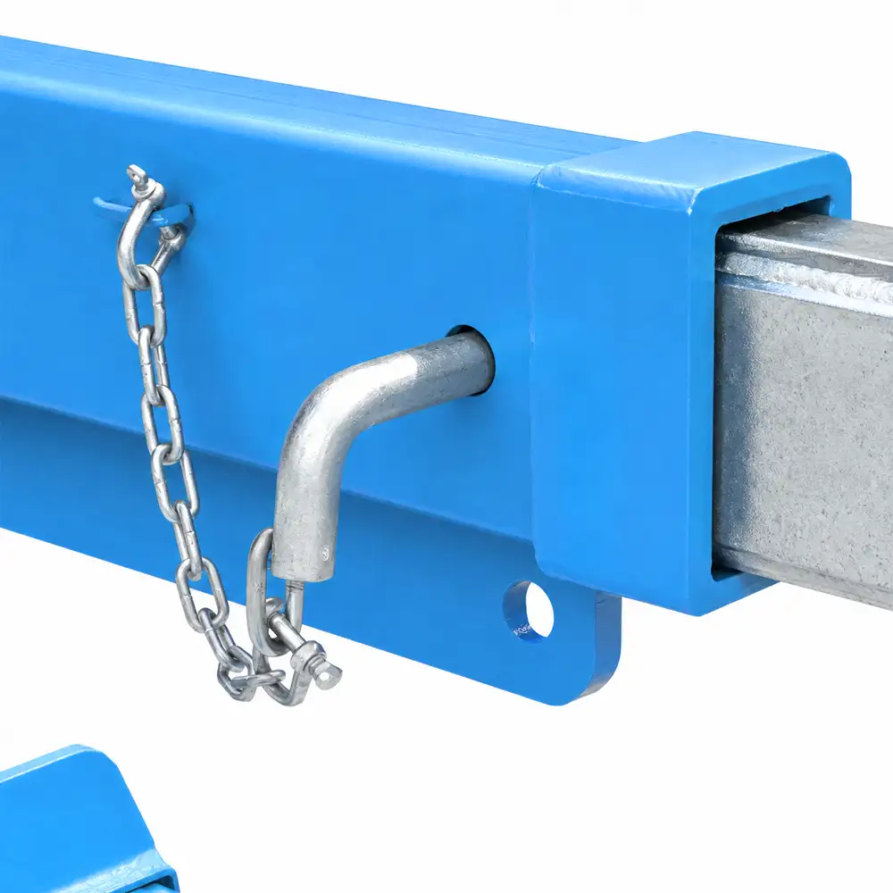 Lengteverstelling van de Tramag TFH25 kraanarm met borgpen en ketting